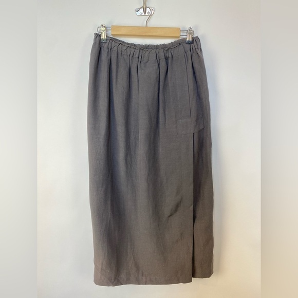 VTG Su-Zen Pull On Lagenlook Linen MIDI Skirt with Silk Plaid details Size Small - Picture 3 of 12